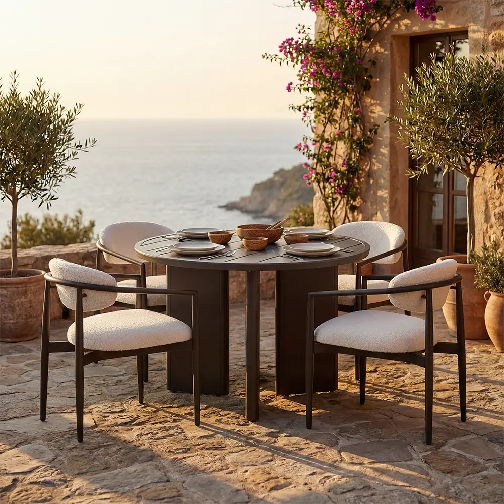 Outdoor dining setting with the Aura collection